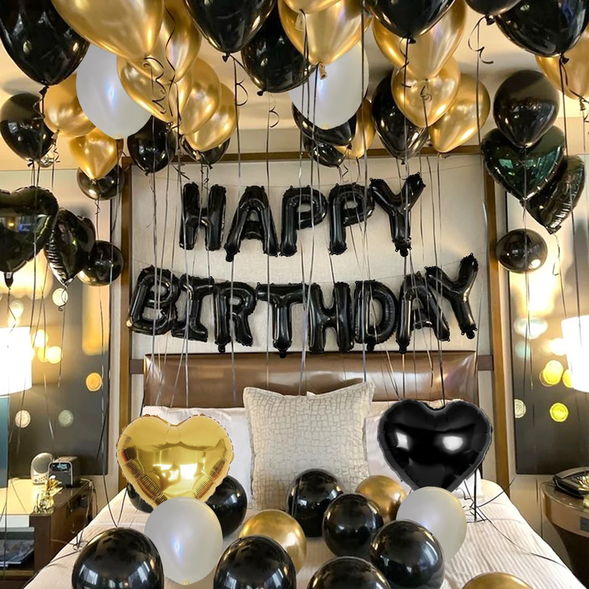 Balloon Pump Hand - 42pcs black and gold birthday letter