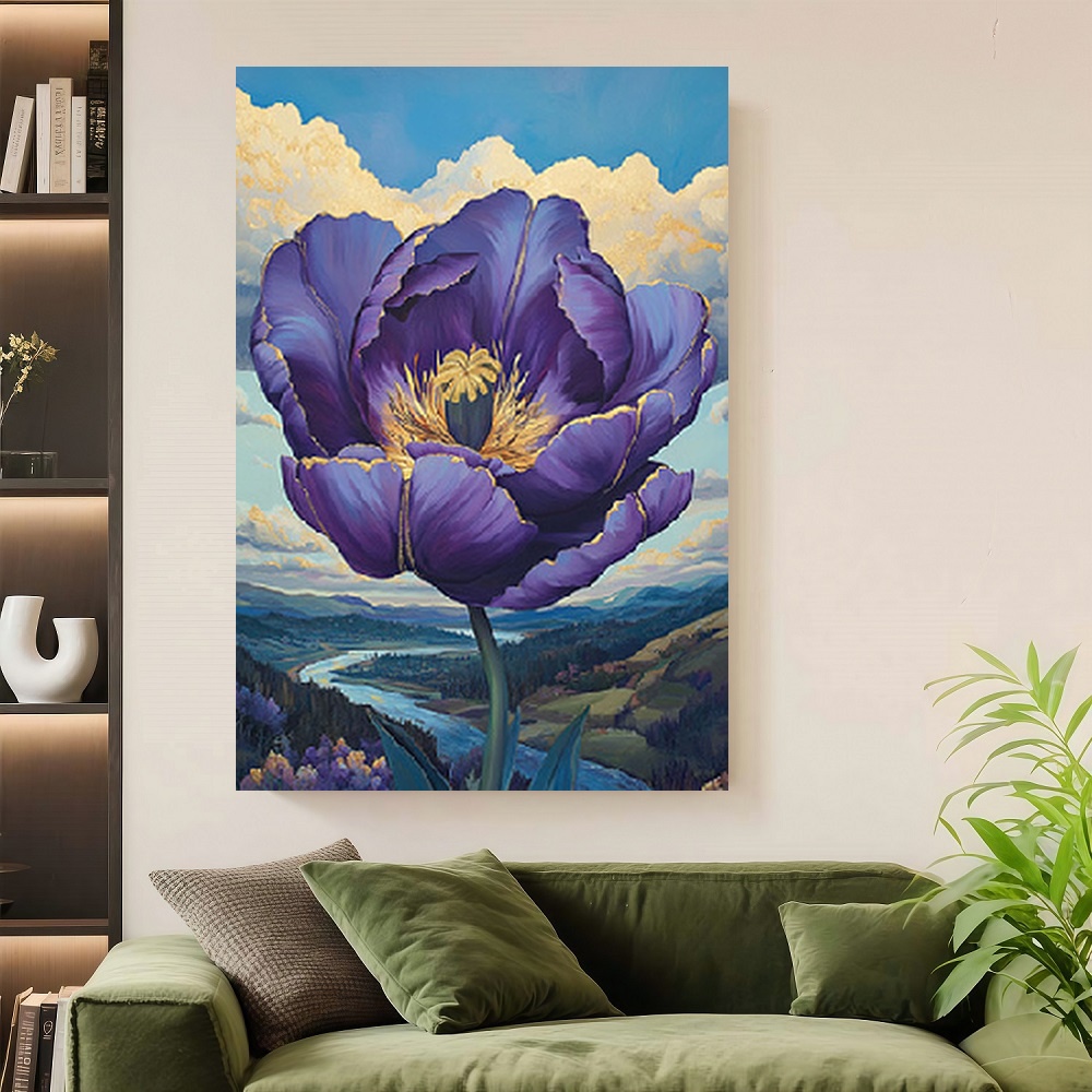 Flower Wall Panel - Framed Large Purple Peony Flower Wall