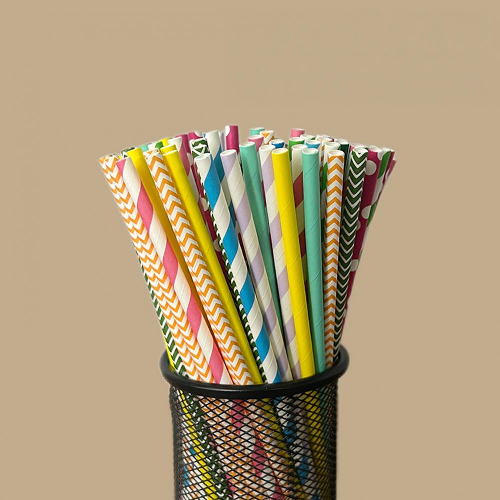 100Pcs Colorful Striped Print  – Paper Straw Color Bewertung und Preis